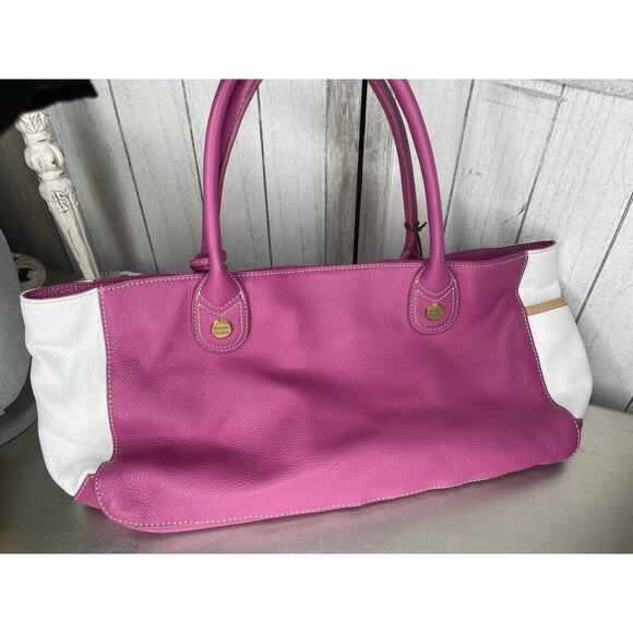 Sigrid Olsen Leather Shoulder Bag Pink Color Block Top Handle Tote - Picture 3 of 7